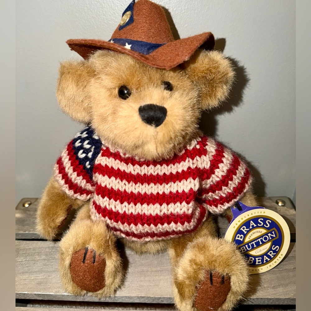 Vintage Brass Button Bears “Cody” Bear of Friendship Patriotic USA Teddy